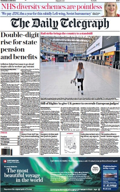 The Daily Telegraph (UK) Newspaper Front Page for 22 June 2022