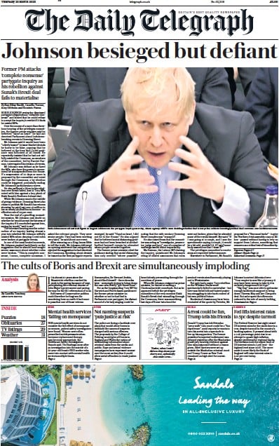 The Daily Telegraph (UK) Newspaper Front Page for 23 March 2023