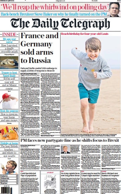The Daily Telegraph (UK) Newspaper Front Page for 23 April 2022