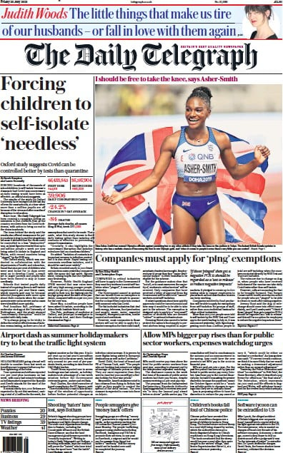 The Daily Telegraph (UK) Newspaper Front Page for 23 July 2021