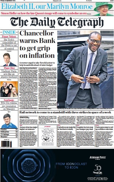 The Daily Telegraph (UK) Newspaper Front Page for 23 September 2022