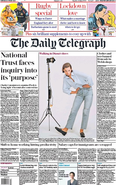 The Daily Telegraph Newspaper Front Page for 24 October 2020