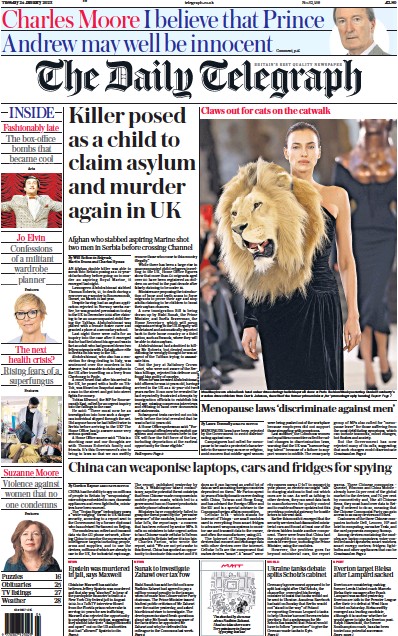 The Daily Telegraph (UK) Newspaper Front Page for 24 January 2023