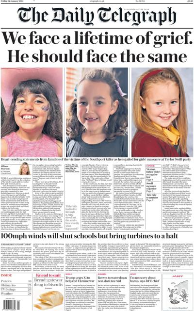 The Daily Telegraph (UK) Newspaper Front Page for 24 January 2025