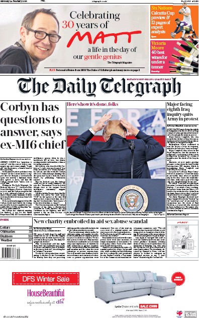 The Daily Telegraph (UK) Newspaper Front Page for 24 February 2018