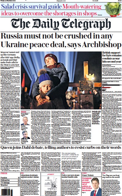 The Daily Telegraph (UK) Newspaper Front Page for 24 February 2023