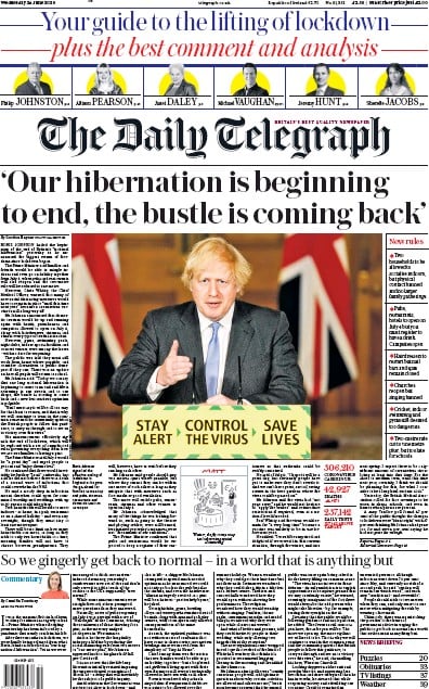 The Daily Telegraph (UK) Newspaper Front Page for 24 June 2020