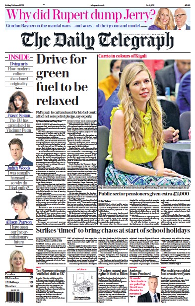 The Daily Telegraph (UK) Newspaper Front Page for 24 June 2022