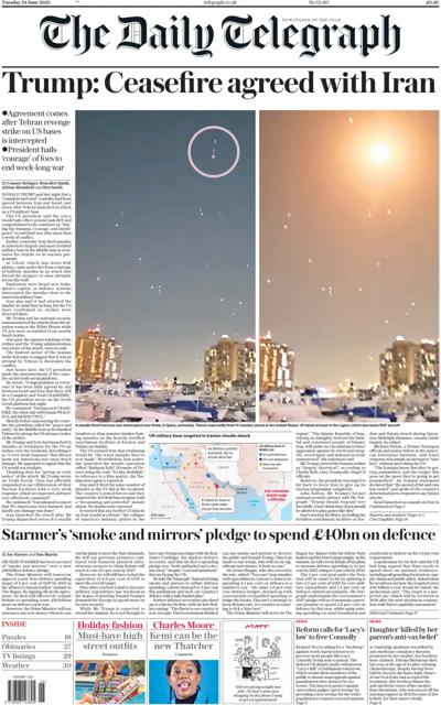 The Daily Telegraph (UK) Newspaper Front Page for 24 June 2025