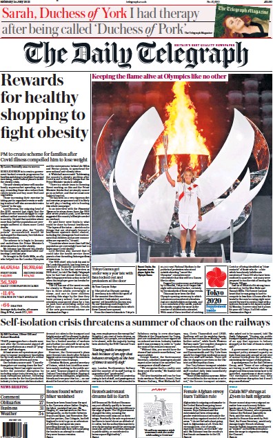The Daily Telegraph (UK) Newspaper Front Page for 24 July 2021