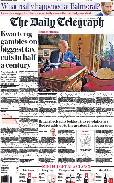 The Daily Telegraph (UK) Newspaper Front Page for 24 September 2022