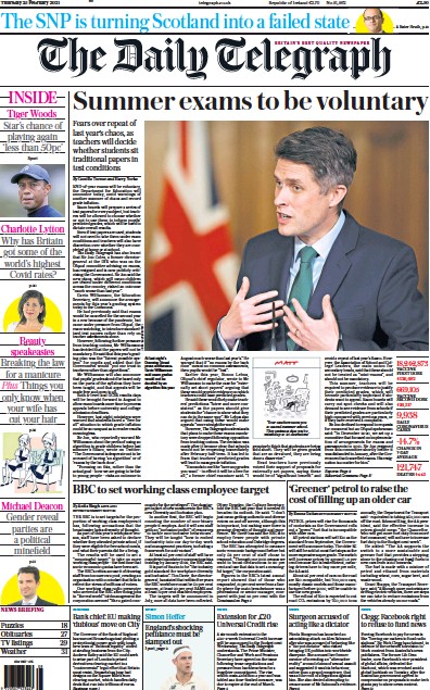 The Daily Telegraph (UK) Newspaper Front Page for 25 February 2021