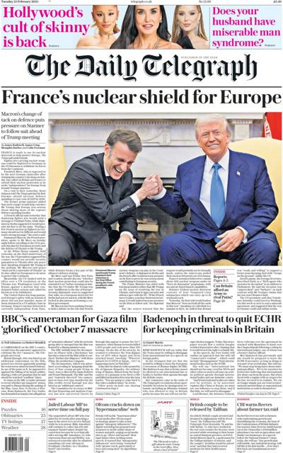 The Daily Telegraph (UK) Newspaper Front Page for 25 February 2025