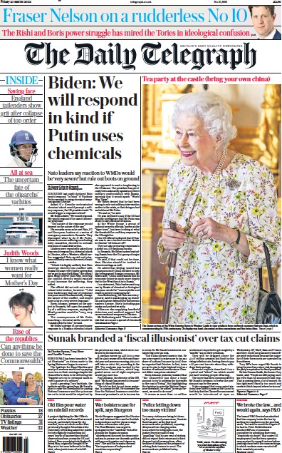 The Daily Telegraph Newspaper Front Page for 25 March 2022