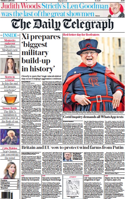 The Daily Telegraph (UK) Newspaper Front Page for 25 April 2023