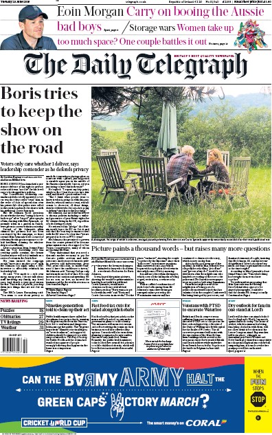 The Daily Telegraph Newspaper Front Page for 25 June 2019