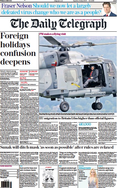 The Daily Telegraph (UK) Newspaper Front Page for 25 June 2021