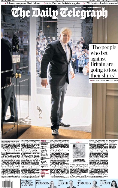 The Daily Telegraph (UK) Newspaper Front Page for 25 July 2019