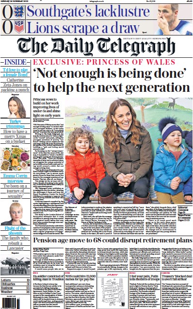 The Daily Telegraph (UK) Newspaper Front Page for 26 November 2022