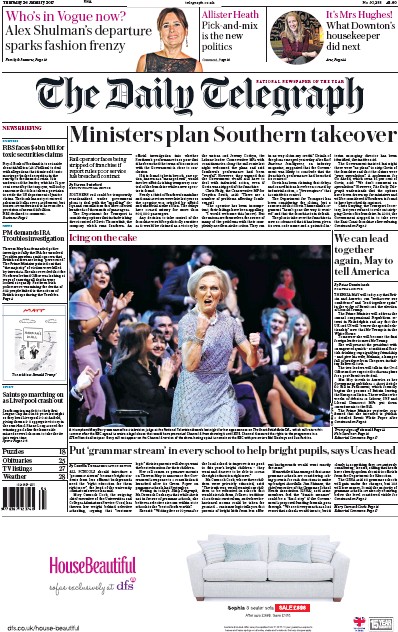 The Daily Telegraph Newspaper Front Page for 26 January 2017