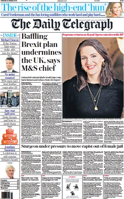 The Daily Telegraph (UK) Newspaper Front Page for 26 January 2023