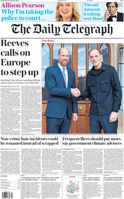 The Daily Telegraph (UK) Newspaper Front Page for 26 February 2025
