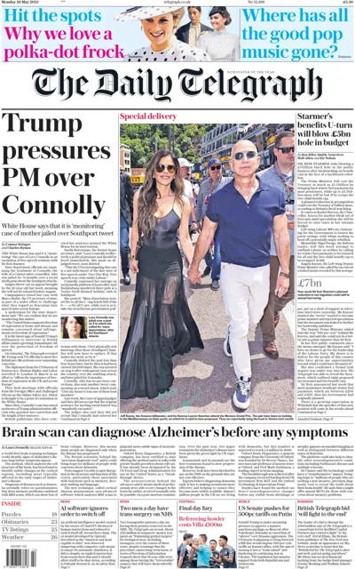 The Daily Telegraph (UK) Newspaper Front Page for 26 May 2025