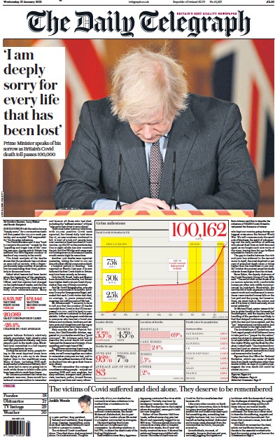 The Daily Telegraph (UK) Newspaper Front Page for 27 January 2021