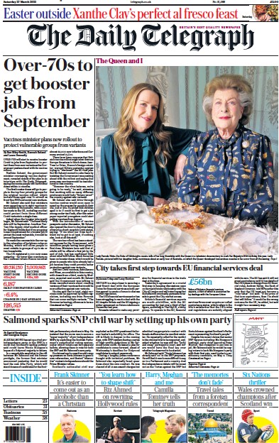The Daily Telegraph (UK) Newspaper Front Page for 27 March 2021