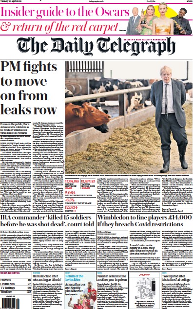 The Daily Telegraph (UK) Newspaper Front Page for 27 April 2021