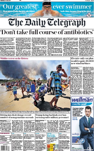The Daily Telegraph (UK) Newspaper Front Page for 27 July 2017