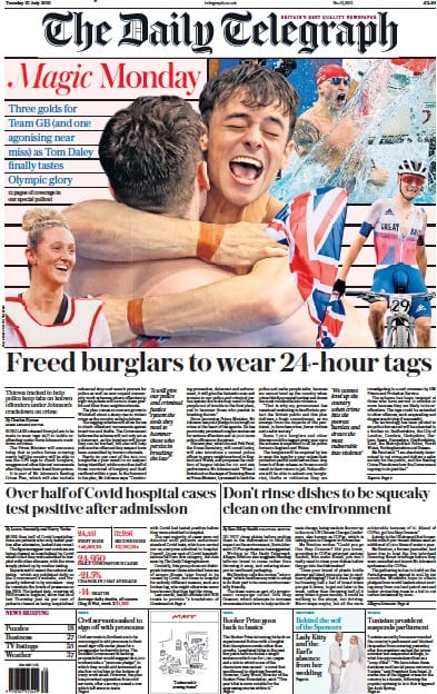 The Daily Telegraph (UK) Newspaper Front Page for 27 July 2021