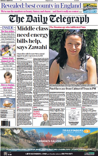 The Daily Telegraph (UK) Newspaper Front Page for 27 August 2022
