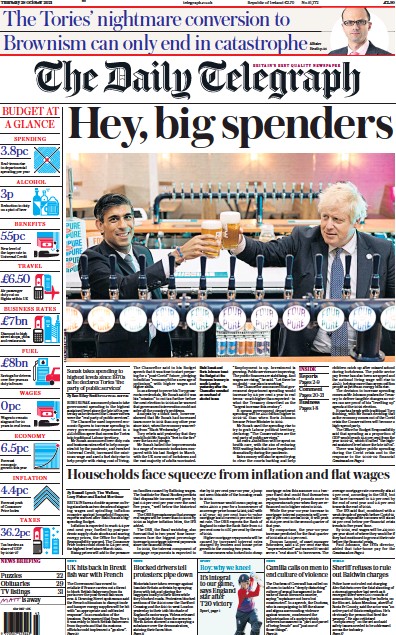 The Daily Telegraph (UK) Newspaper Front Page for 28 October 2021