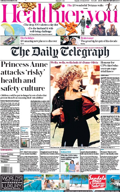 The Daily Telegraph Newspaper Front Page for 28 December 2019