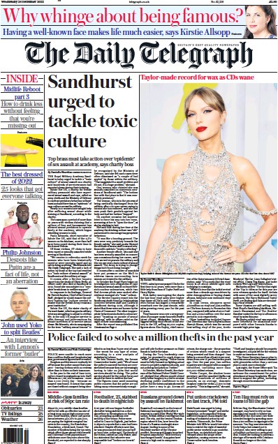 The Daily Telegraph (UK) Newspaper Front Page for 28 December 2022