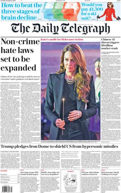 The Daily Telegraph (UK) Newspaper Front Page for 28 January 2025