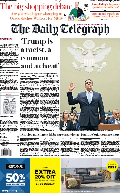 The Daily Telegraph (UK) Newspaper Front Page for 28 February 2019