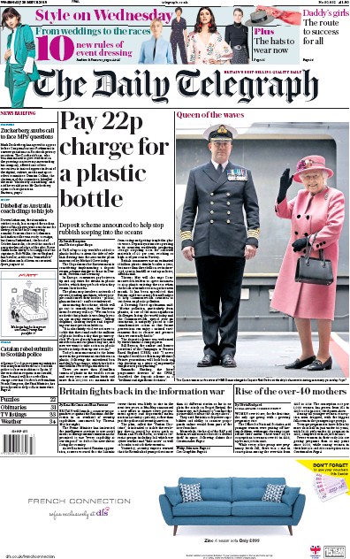 The Daily Telegraph Newspaper Front Page for 28 March 2018