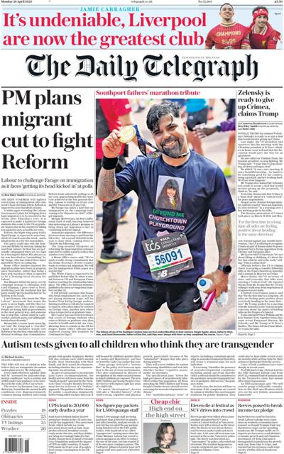 The Daily Telegraph (UK) Newspaper Front Page for 28 April 2025