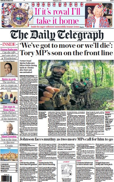 The Daily Telegraph (UK) Newspaper Front Page for 28 May 2022