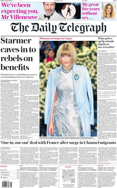 The Daily Telegraph (UK) Newspaper Front Page for 28 June 2025