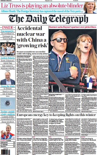 The Daily Telegraph (UK) Newspaper Front Page for 28 July 2022
