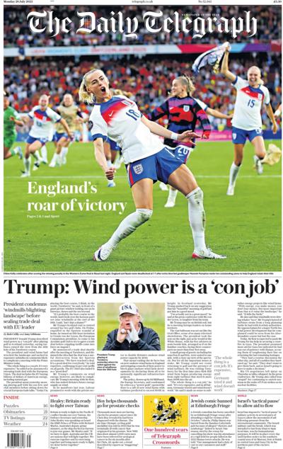 The Daily Telegraph (UK) Newspaper Front Page for 28 July 2025