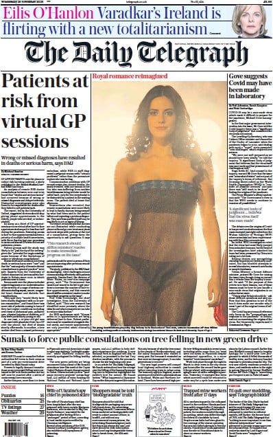 The Daily Telegraph (UK) Newspaper Front Page for 29 November 2023