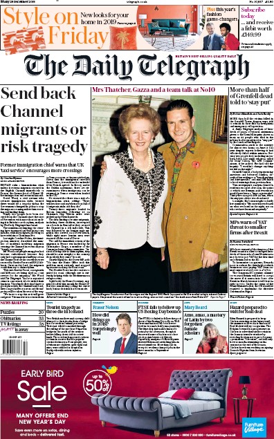The Daily Telegraph (UK) Newspaper Front Page for 29 December 2018
