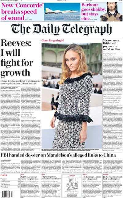 The Daily Telegraph (UK) Newspaper Front Page for 29 January 2025