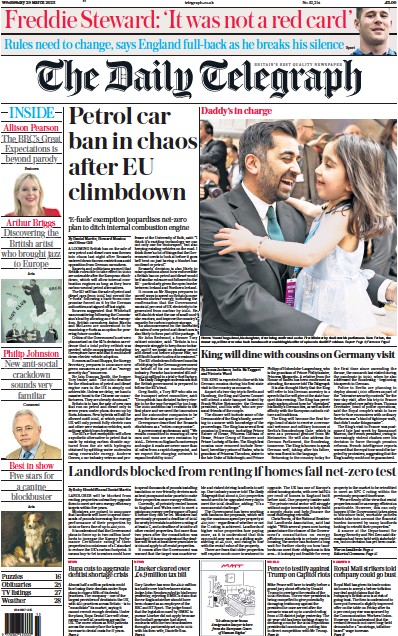 The Daily Telegraph (UK) Newspaper Front Page for 29 March 2023