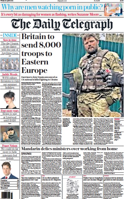 The Daily Telegraph Newspaper Front Page for 29 April 2022