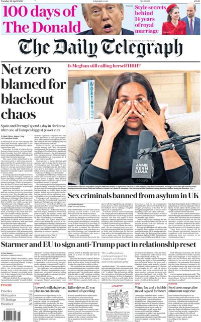 The Daily Telegraph (UK) Newspaper Front Page for 29 April 2025